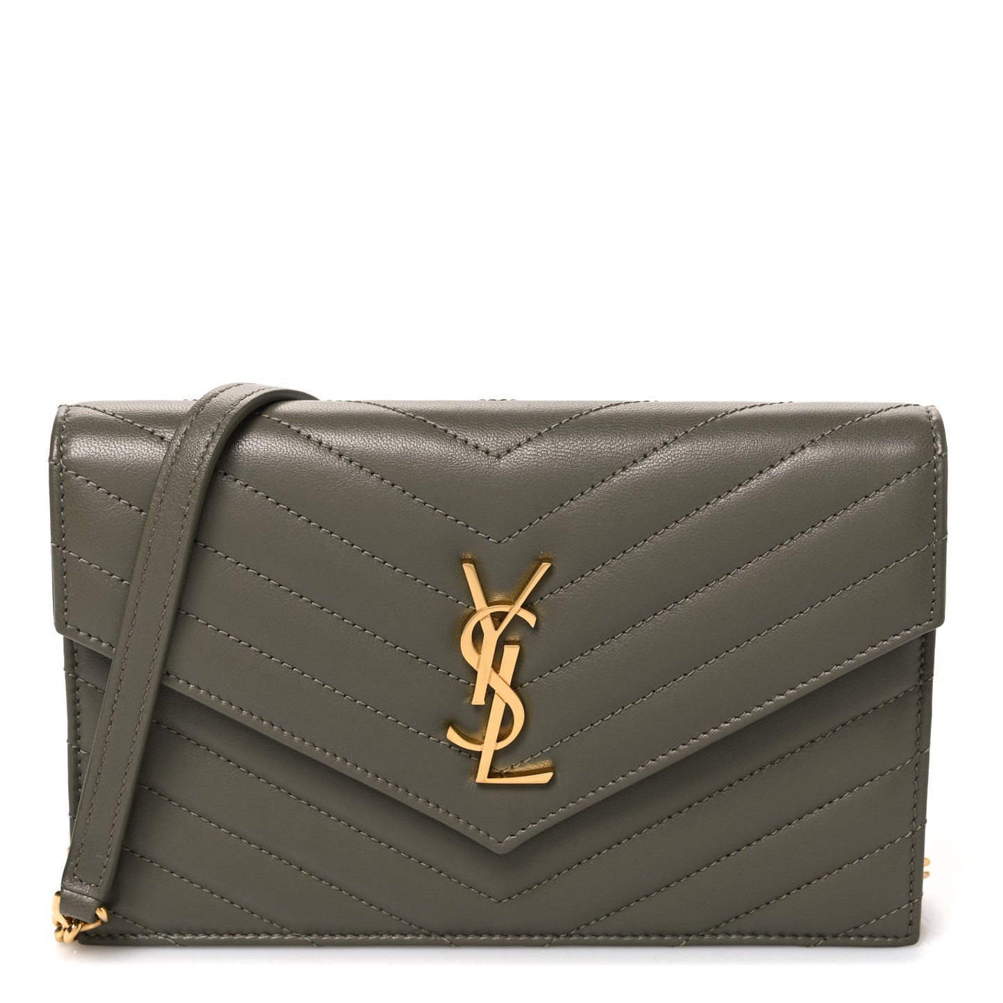 Lambskin Matelasse Chevron Monogram Envelope Chain Wallet  Green