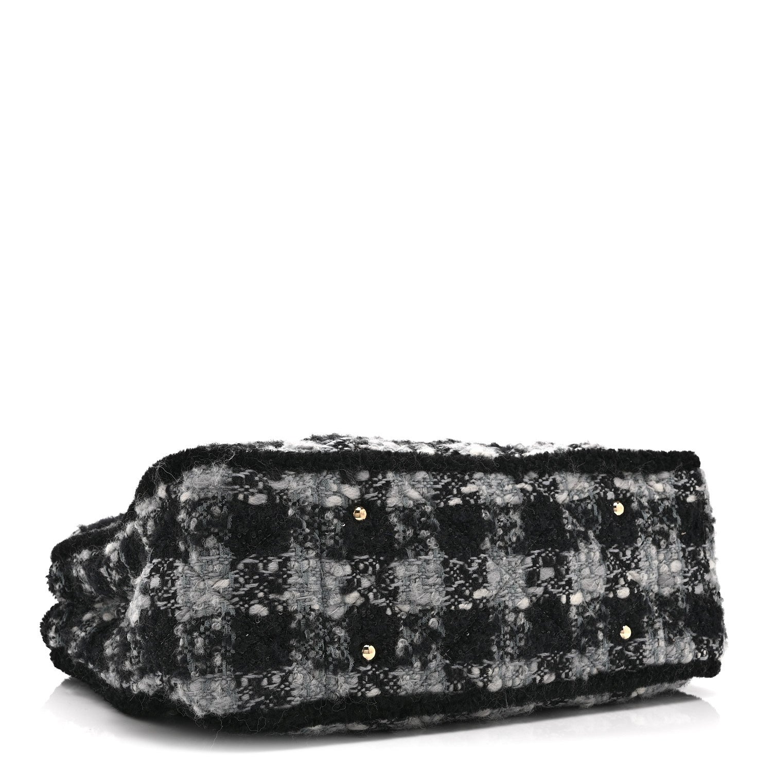 Chanel Tweed Shearling Quilted Lambskin Shopping Tote  Black Grey 4 of 10