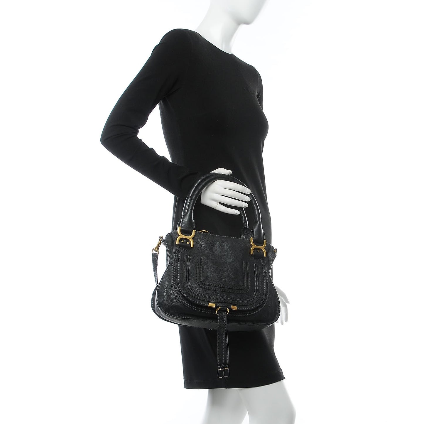 Calfskin Small Marcie Satchel Black