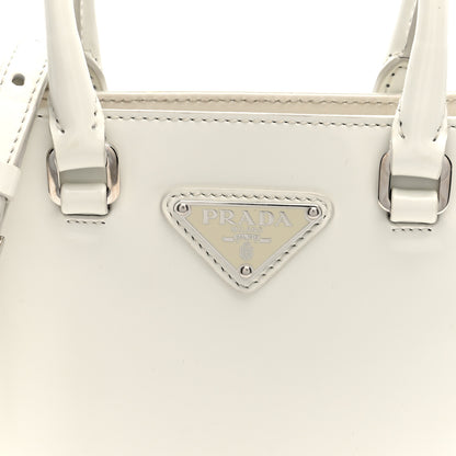 Prada Spazzolato Triangle Small Double Handle Crossbody Tote White 7 of 9