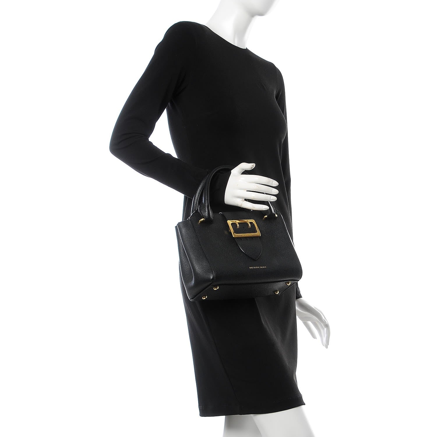 Burberry Soft Grain Calfskin Small Buckle Tote Black 3 of 9