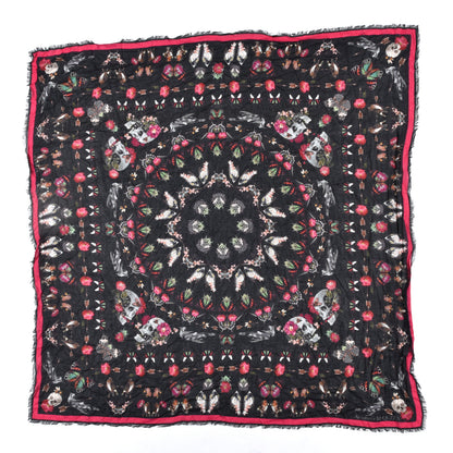 Alexander McQueen Silk Chiffon Skull Floral Scarf Black Red 1 of 3