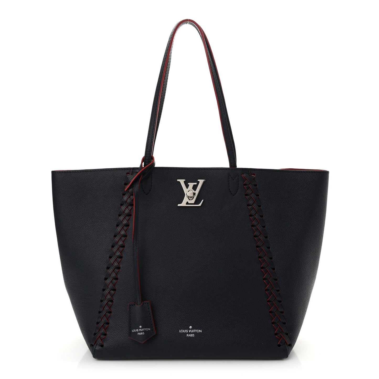 Calfskin Braided Lockme Cabas Marine Rouge