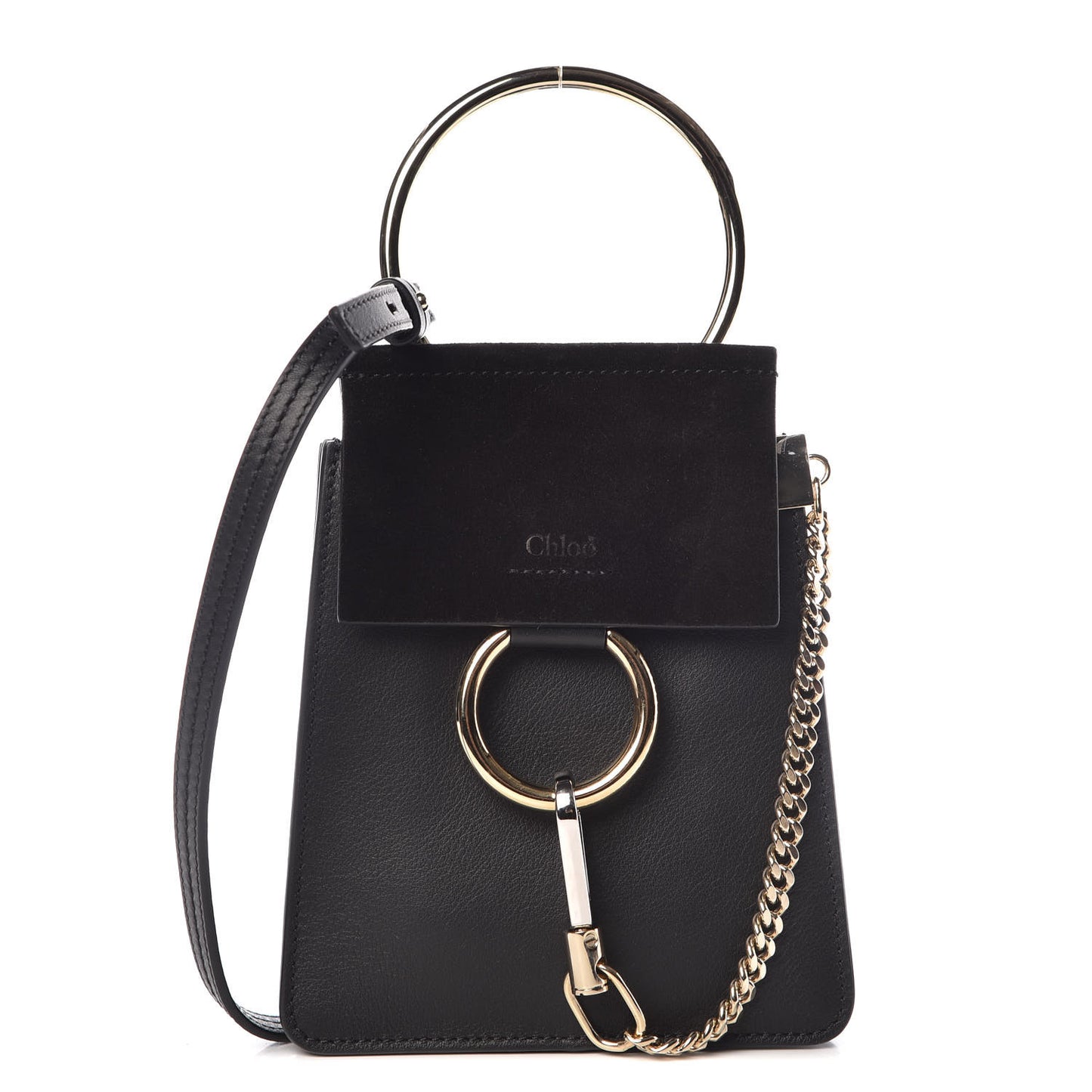 Suede Calfskin Mini Faye Bracelet Bag Black