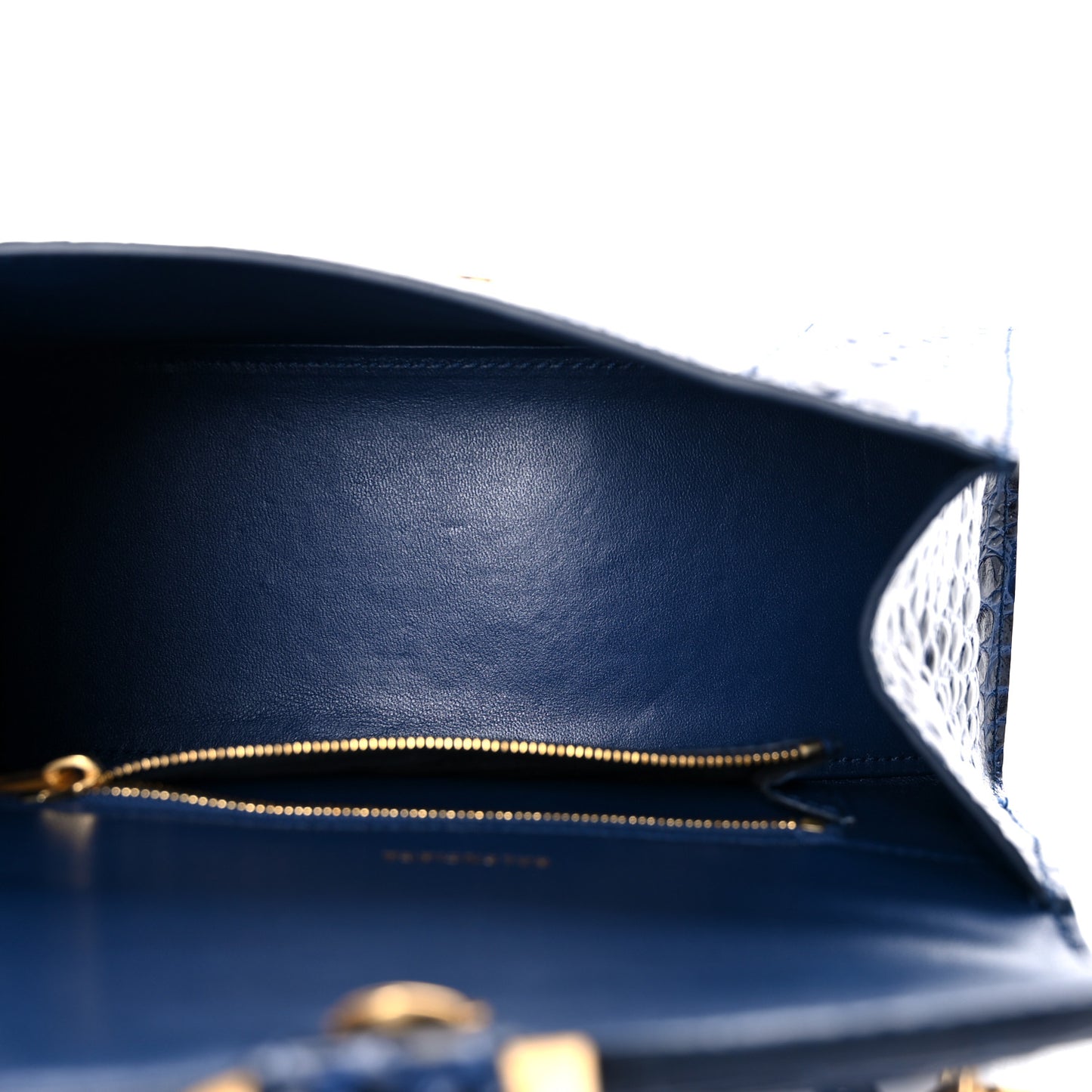 Shiny Calfskin Crocodile Embossed Small Hourglass Top Handle Bag Navy