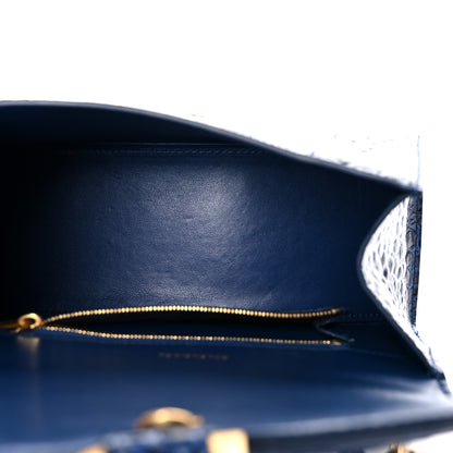 Balenciaga Shiny Calfskin Crocodile Embossed Small Hourglass Top Handle Bag Navy 4 of 9