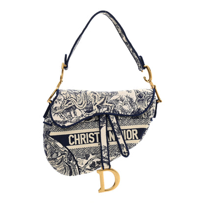 Christian Dior Canvas Embroidered Toile de Jouy Saddle Bag Blue 1 of 10