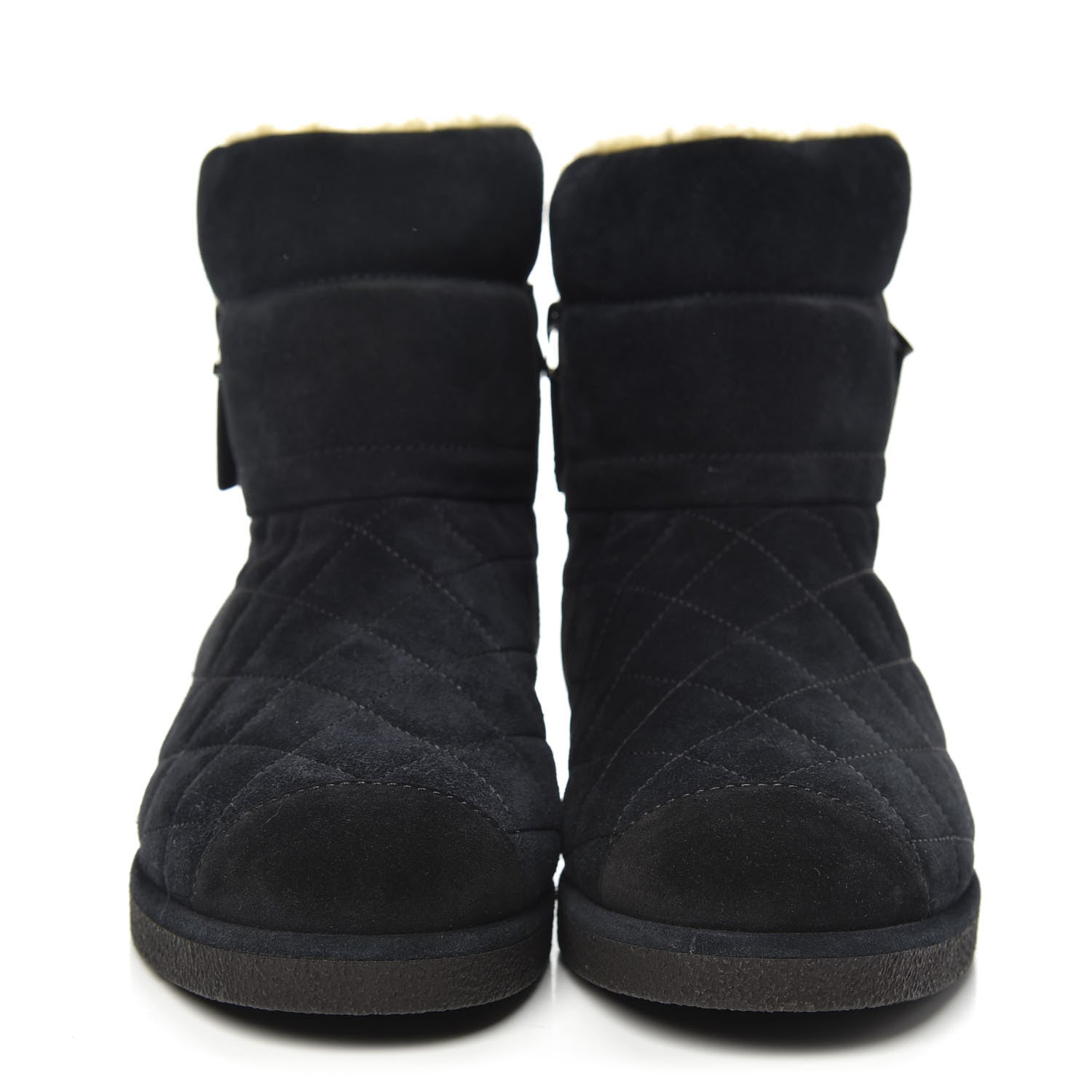 Chanel Suede Shearling Short Boots 37.5 Blue Marine Black 2 of 9