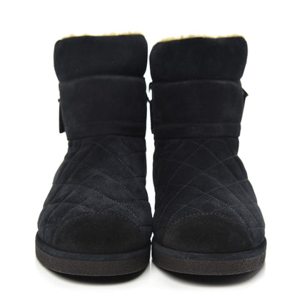 Chanel Suede Shearling Short Boots 37.5 Blue Marine Black 2 of 9