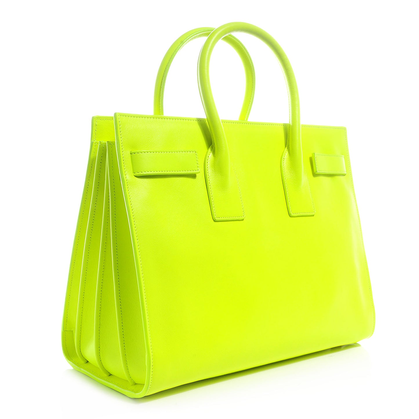 Leather Small Sac de Jour Bag Neon Yellow