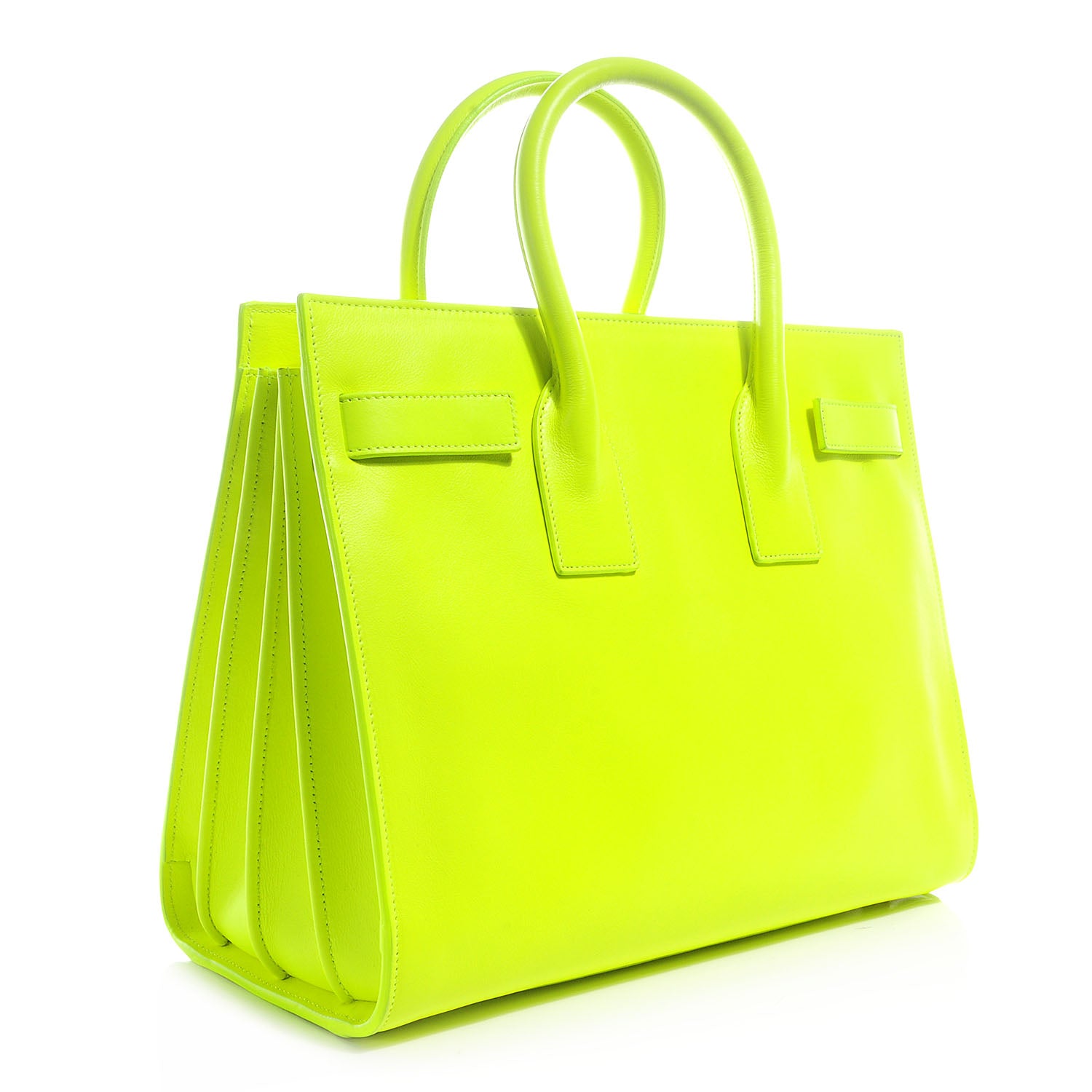 Saint Laurent Leather Small Sac de Jour Bag Neon Yellow 3 of 10