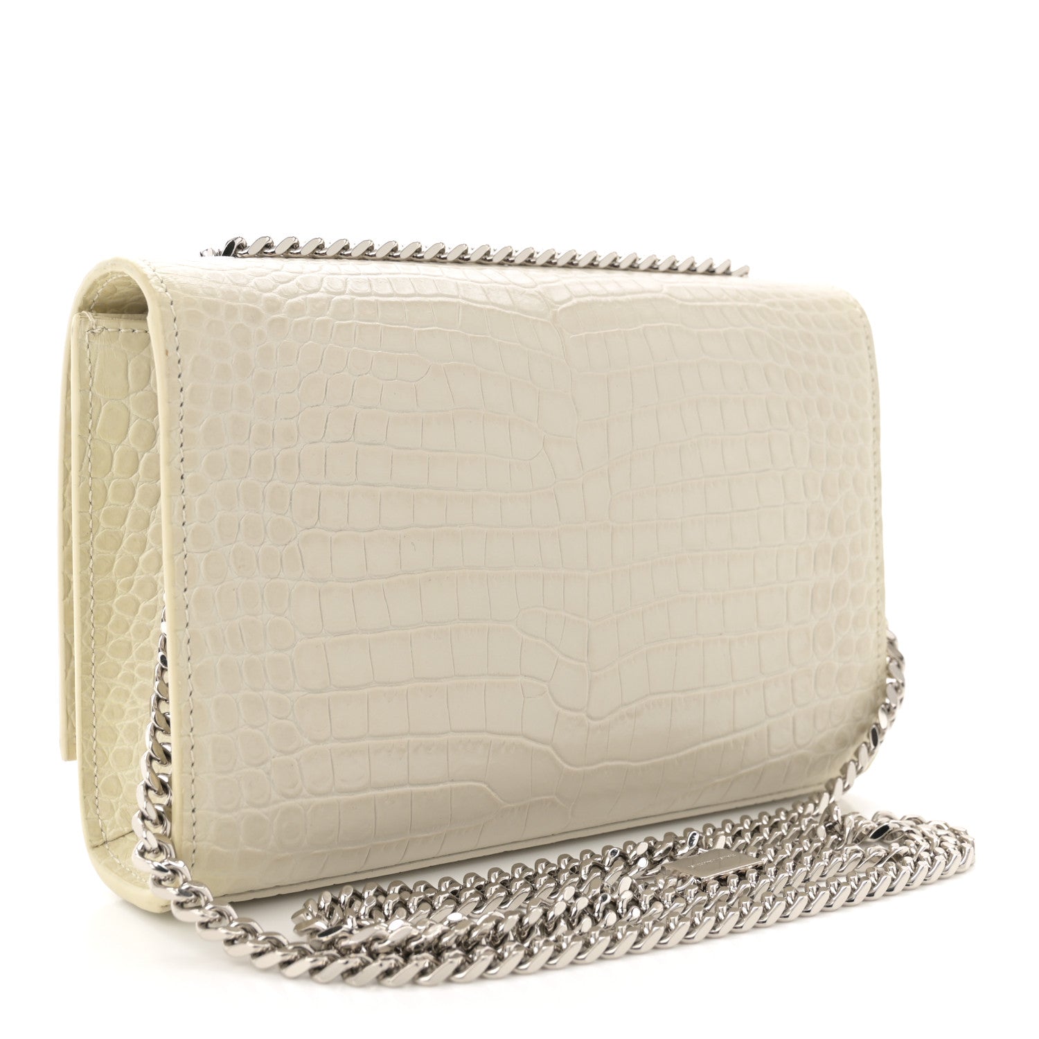Saint Laurent Calfskin Crocodile Embossed Small Classic Monogram Kate Tassel Satchel Crema Soft 3 of 11