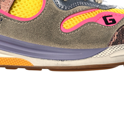 Gucci Suede Calfskin Tejus Printed Womens Ultrapace Sneakers 37 Pink Silver Oatmeal Yolk 10 of 15