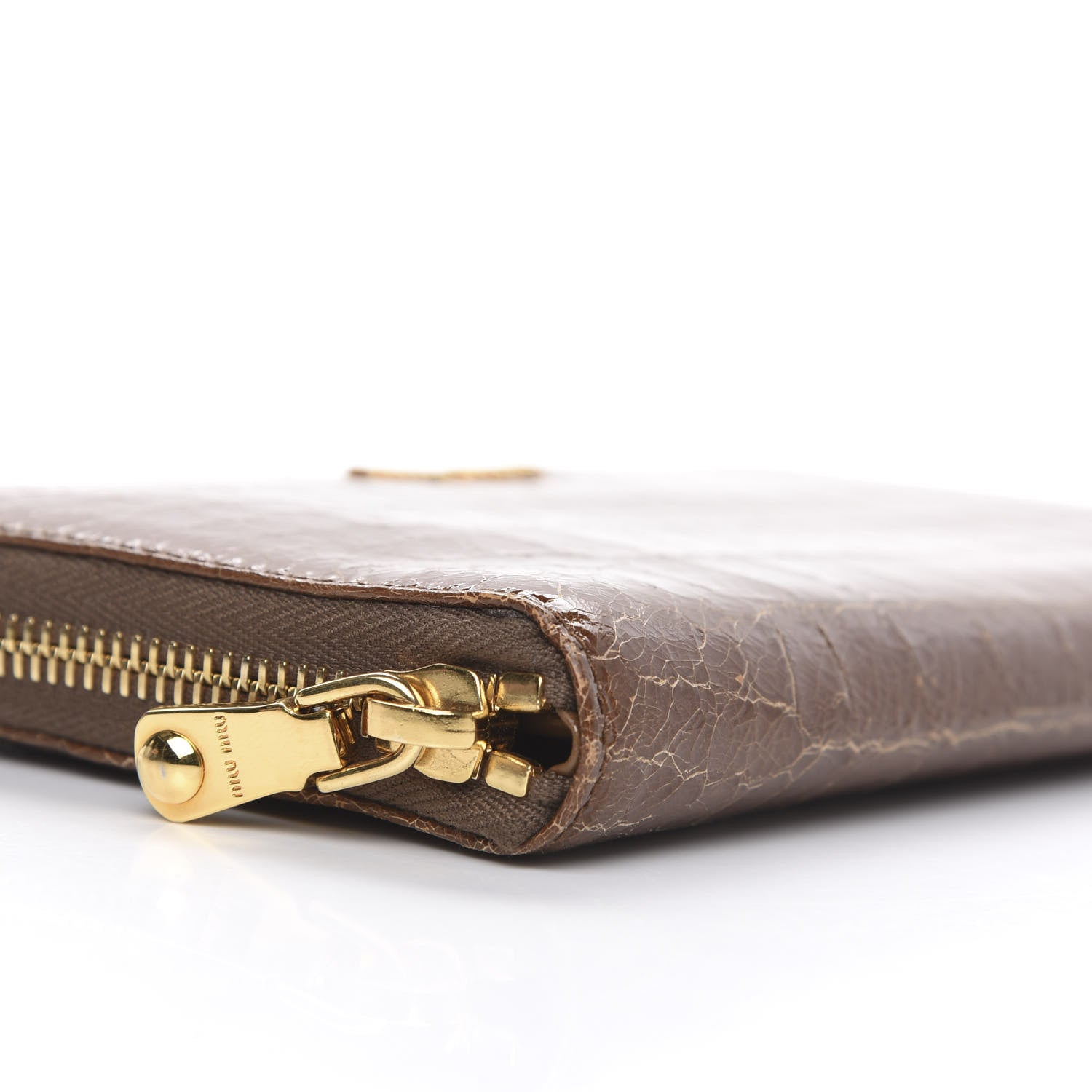 Miu Miu Vernice Crocodile Embossed Calfskin Zip Around Wallet Tobacco 7 of 9