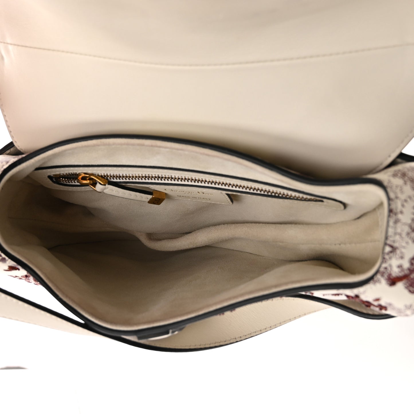 Calfskin Embroidered Toile de Jouy Saddle Bag Burgundy
