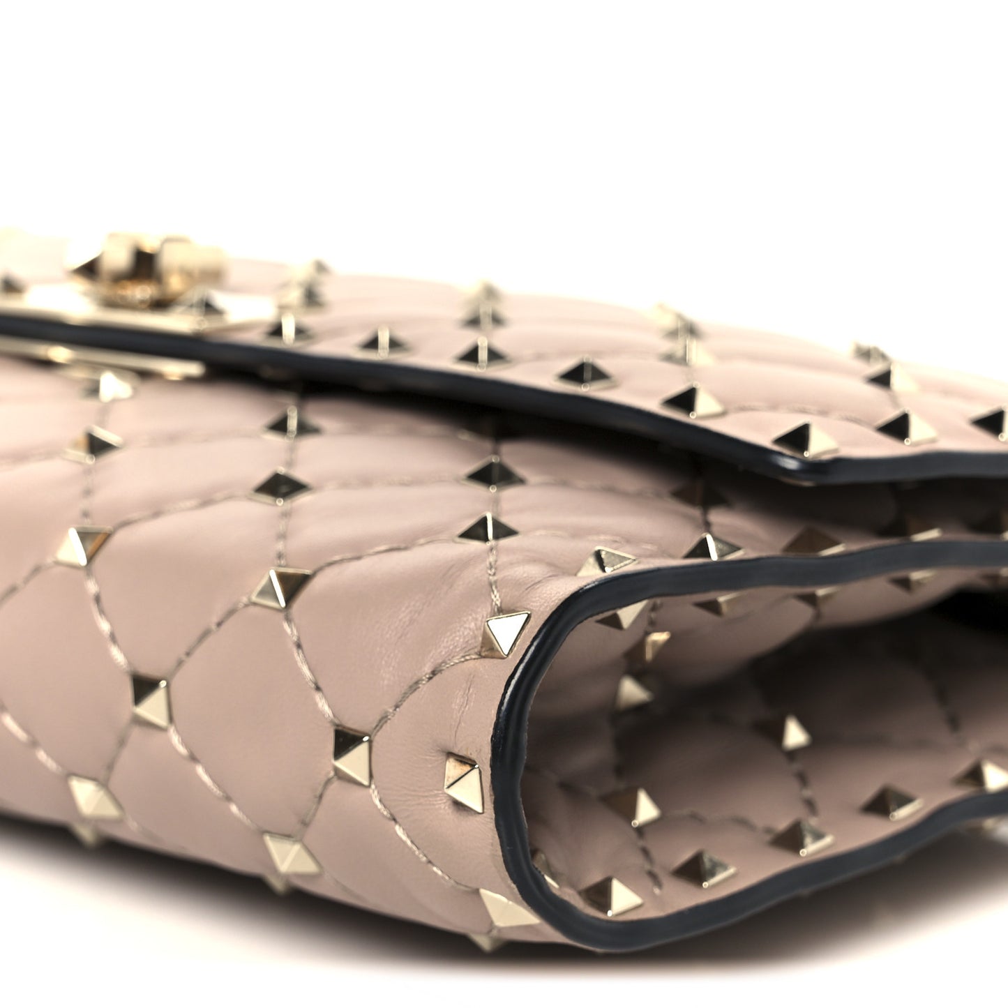 Lambskin Rockstud Spike Wallet on Chain Poudre