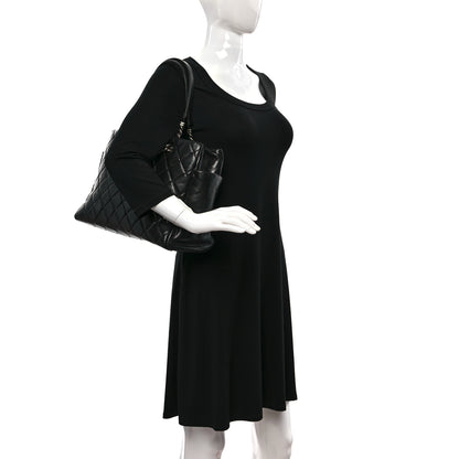 Chanel Glazed Calfskin Quilted Large Nameplate Shopping Tote Black 2 of 11