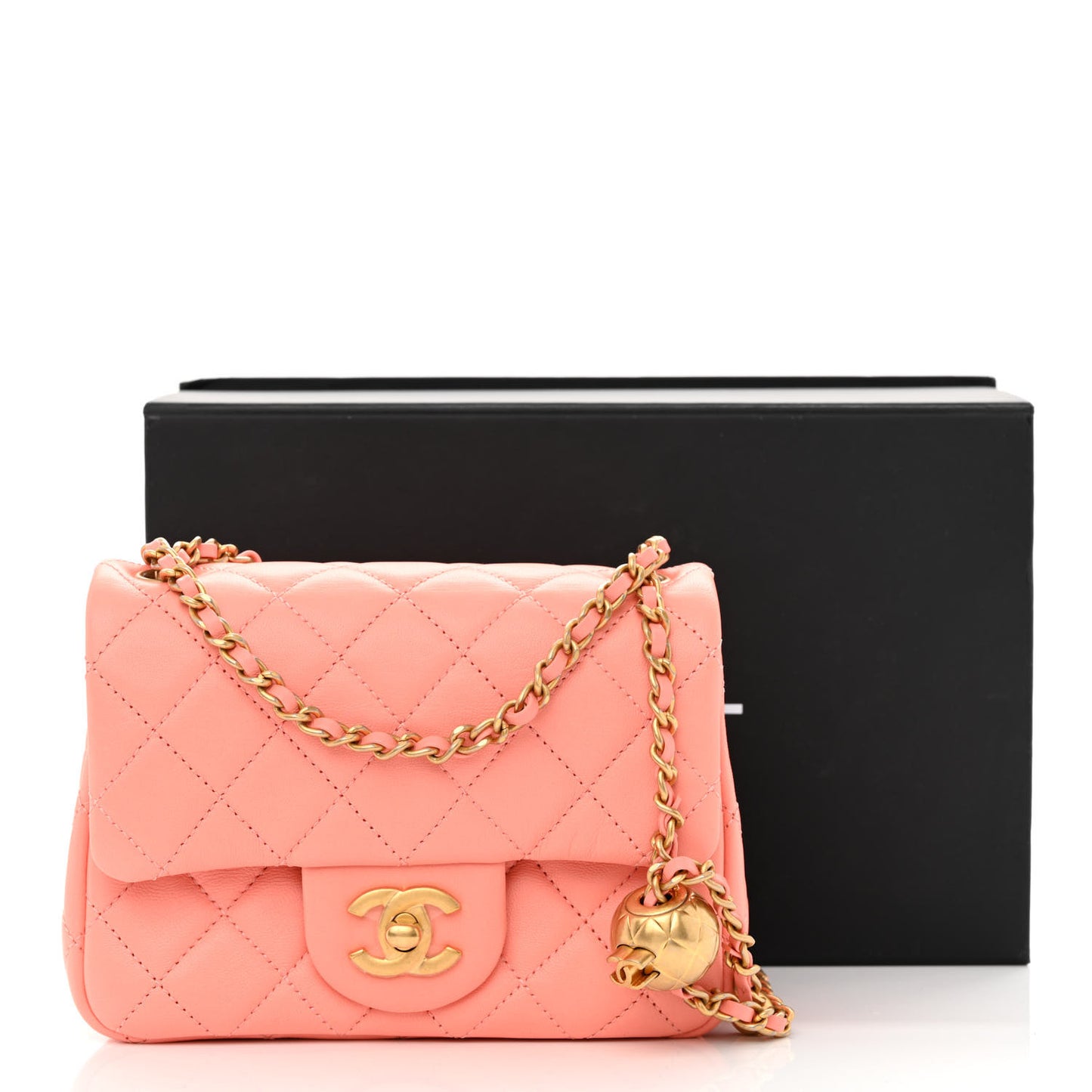 Lambskin Quilted Mini Pearl Crush Flap Light Orange