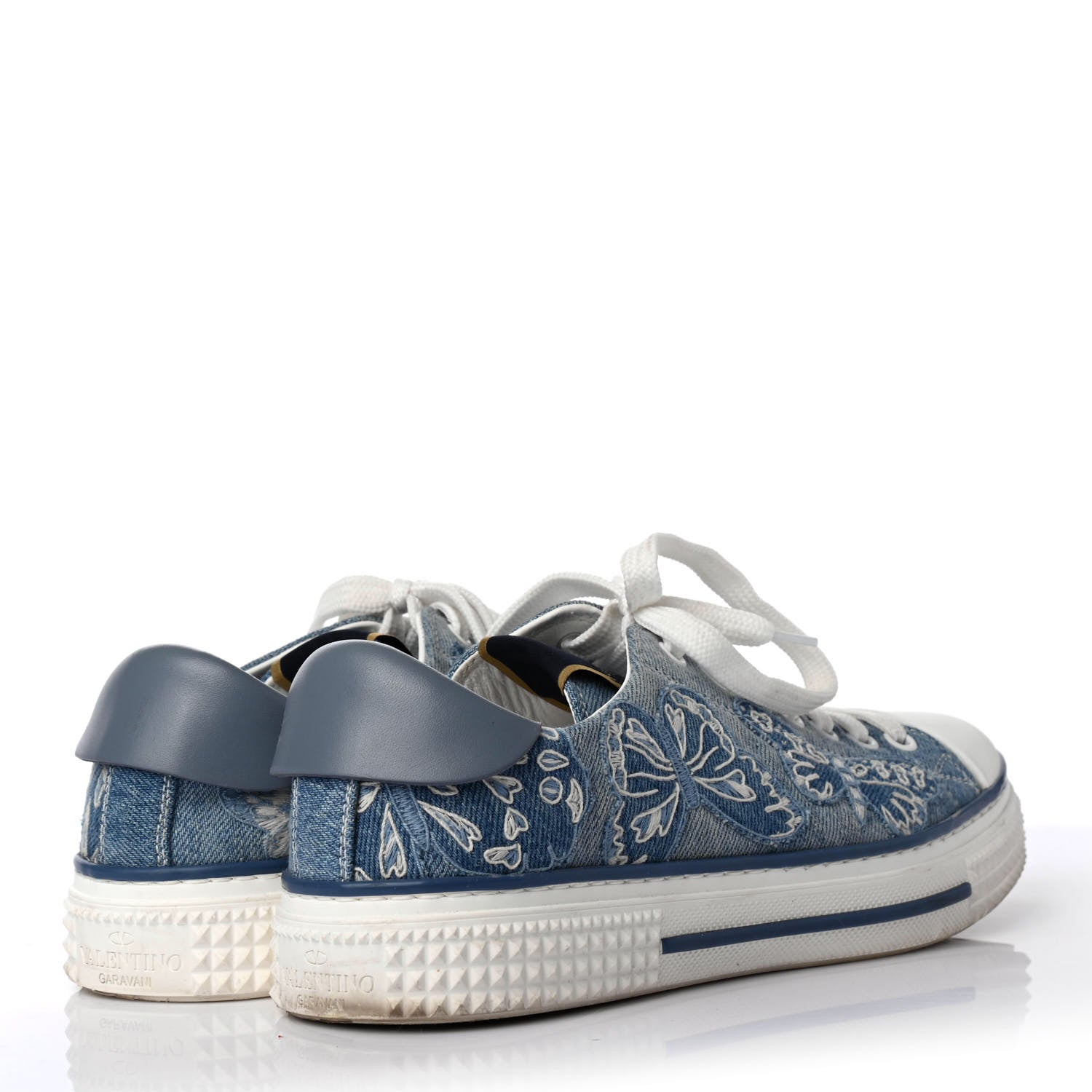 Valentino Garavani Denim Butterfly Embroidered Sneakers 37 Light Denim 3 of 4