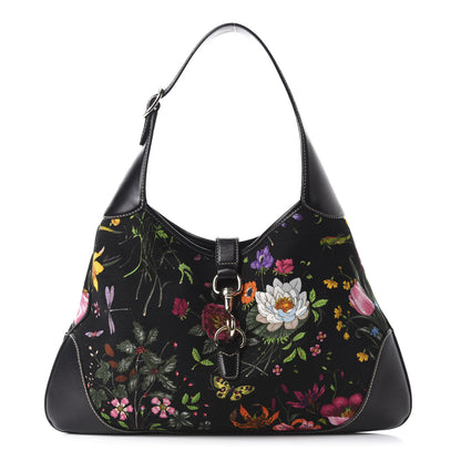 Gucci Canvas Floral Flora Medium Jackie O Bouvier Hobo Black 1 of 12