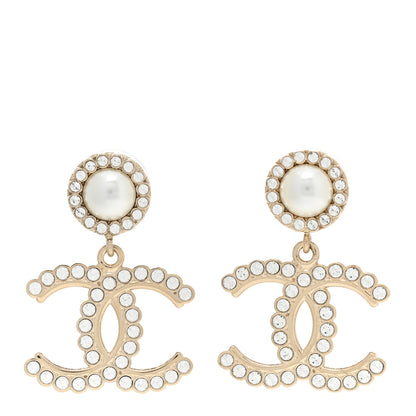 Chanel Crystal Pearl Bow-tiful CC Drop Earrings Gold 1 of 5