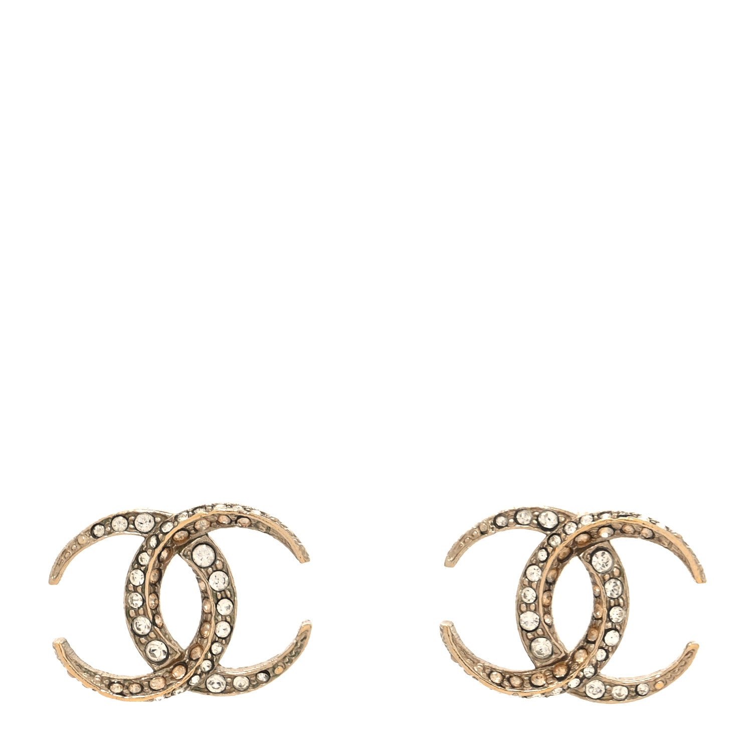 Chanel Crystal CC Moon Earrings Gold 1 of 5