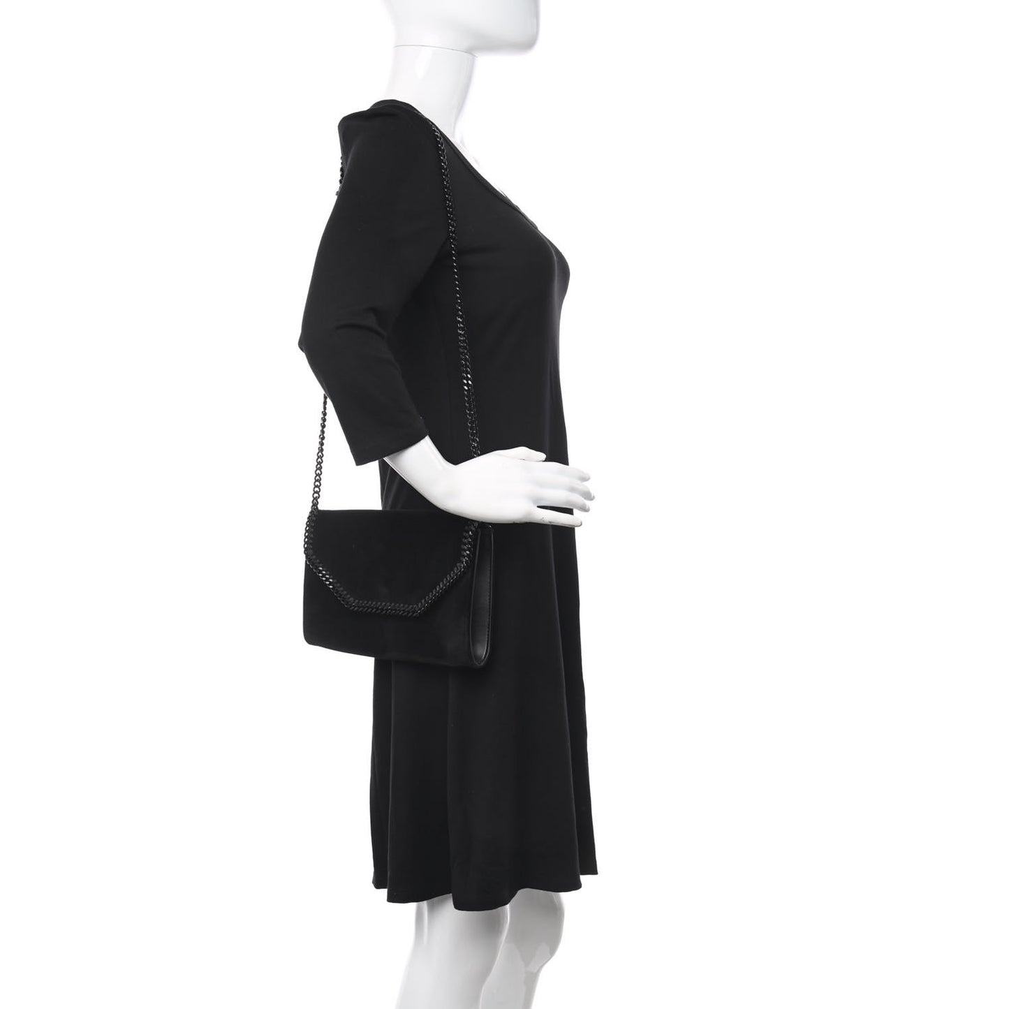 Velvet Effect Falabella Shoulder Bag Black