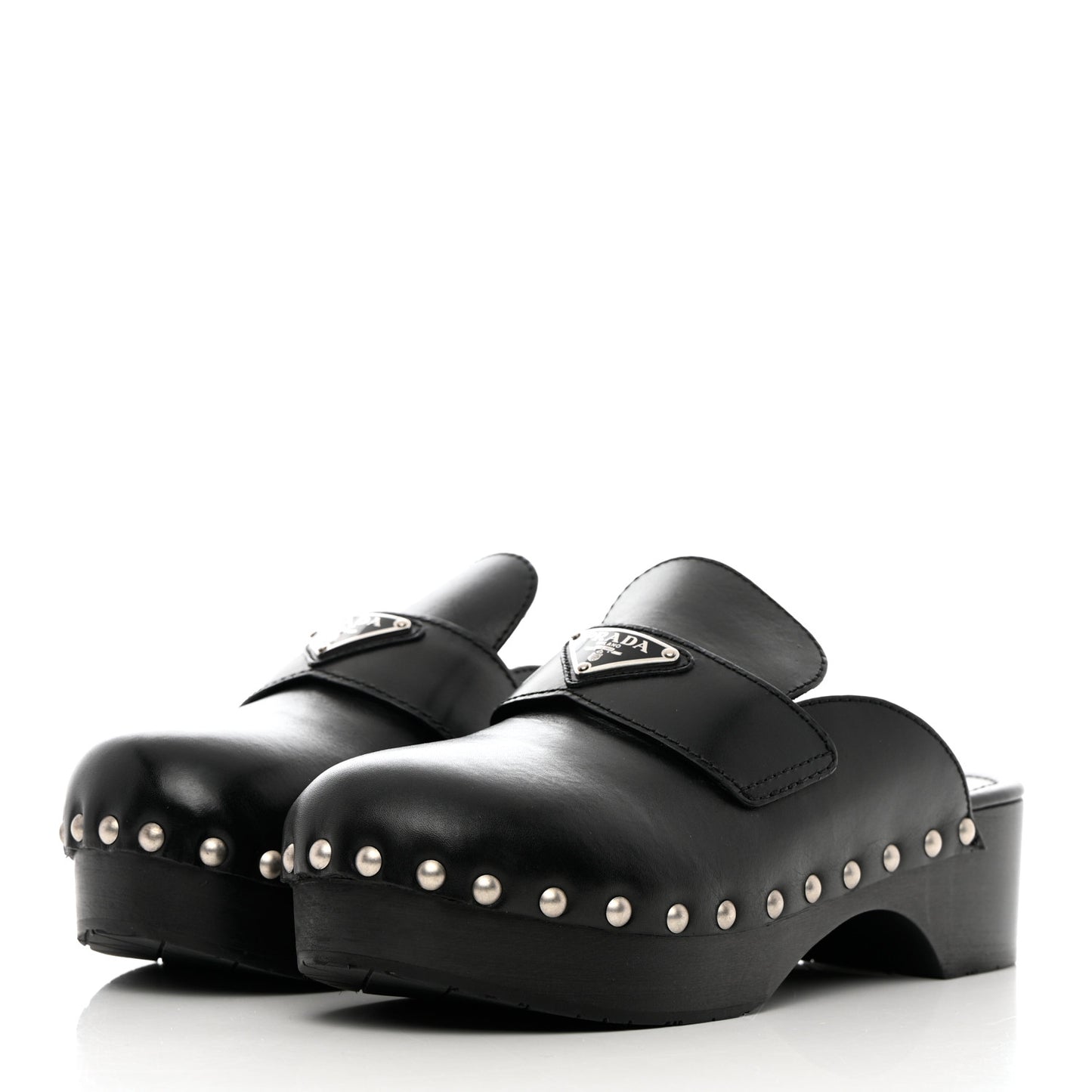 Natural Calfskin Metal Triangle Logo 45mm Clogs 39 Black
