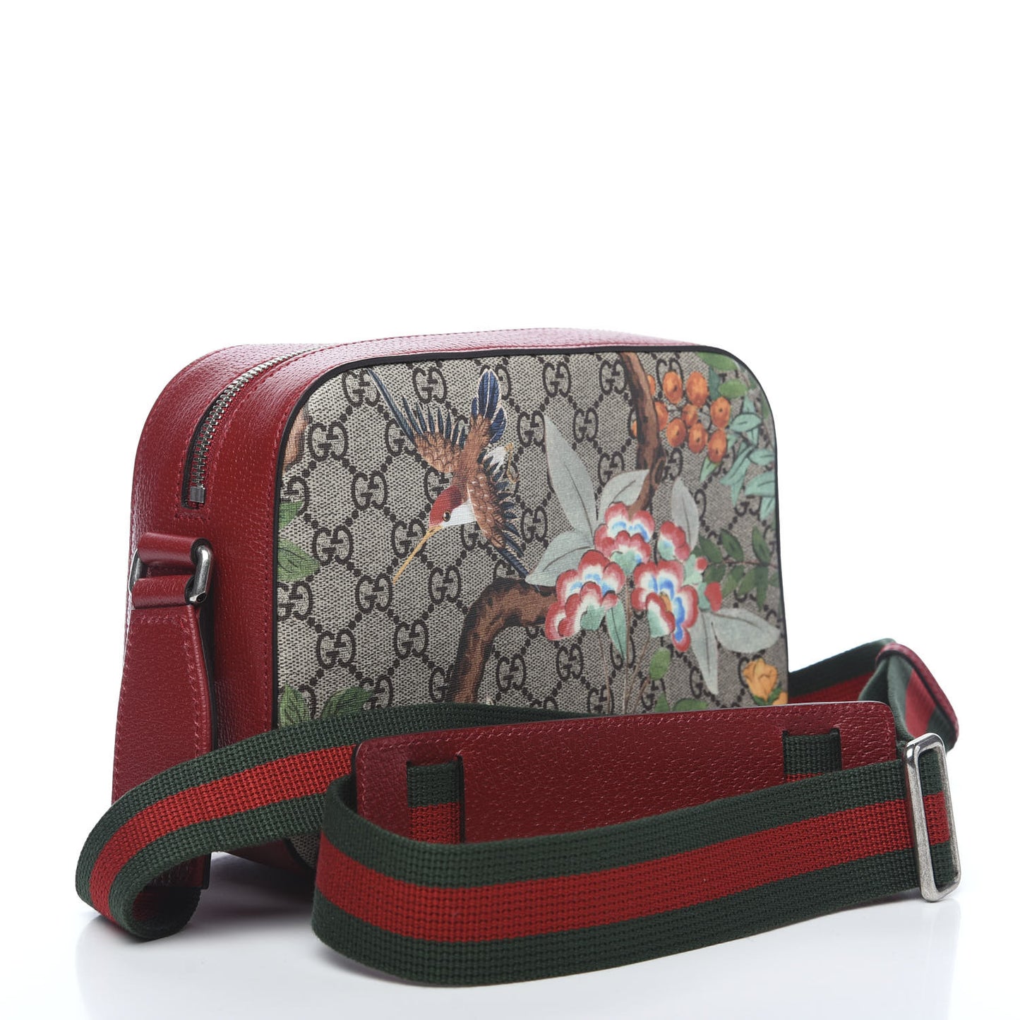 GG Supreme Monogram Tian Web Camera Bag Beige Multicolor Red
