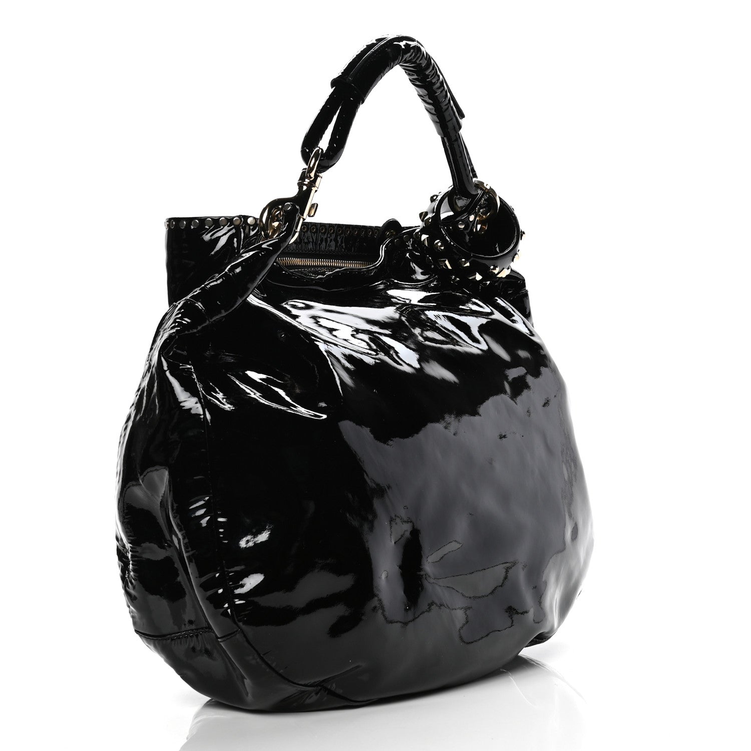 Jimmy Choo Patent Studded Peace Sky Hobo Black 2 of 6