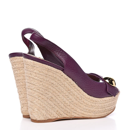 Louis Vuitton Grained Calfskin Espadrille Santal Wedges 39.5 Purple 4 of 8