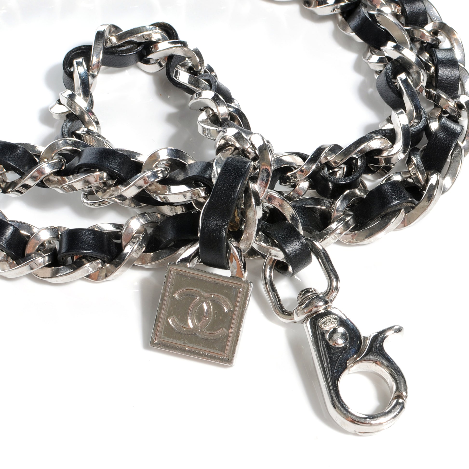 Chanel Leather Silver Chain Link Belt Black 4 of 5