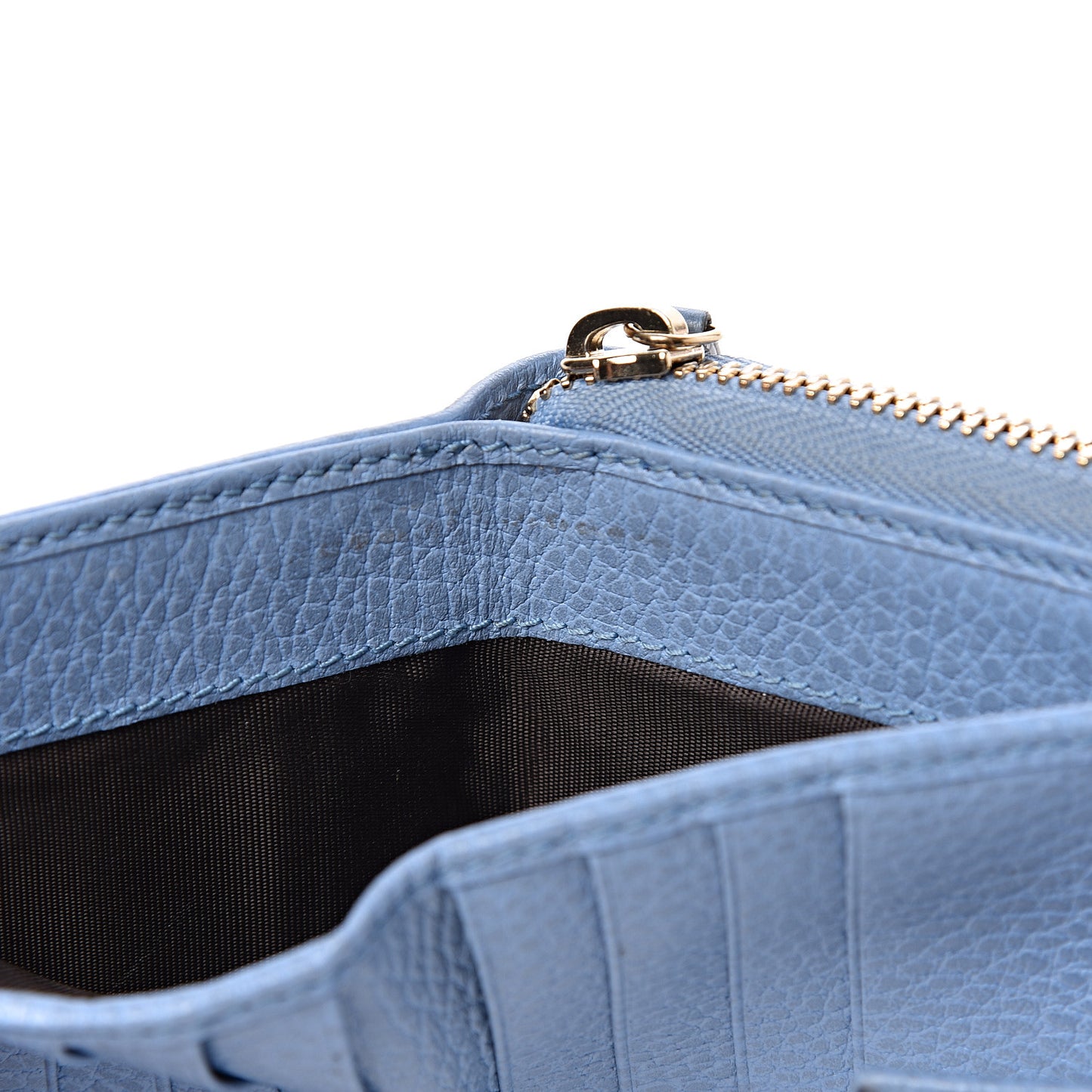 Monogram Dollar Calfskin Zip Around French Flap Wallet Beige Ebony Mineral Blue