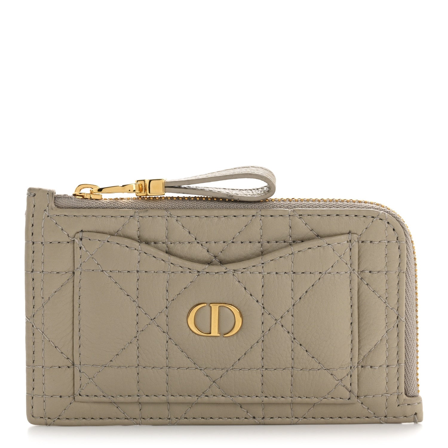 Christian Dior Supple Calfskin Cannage Caro Cosmos Zipped Card Holder Sand 2 of 16