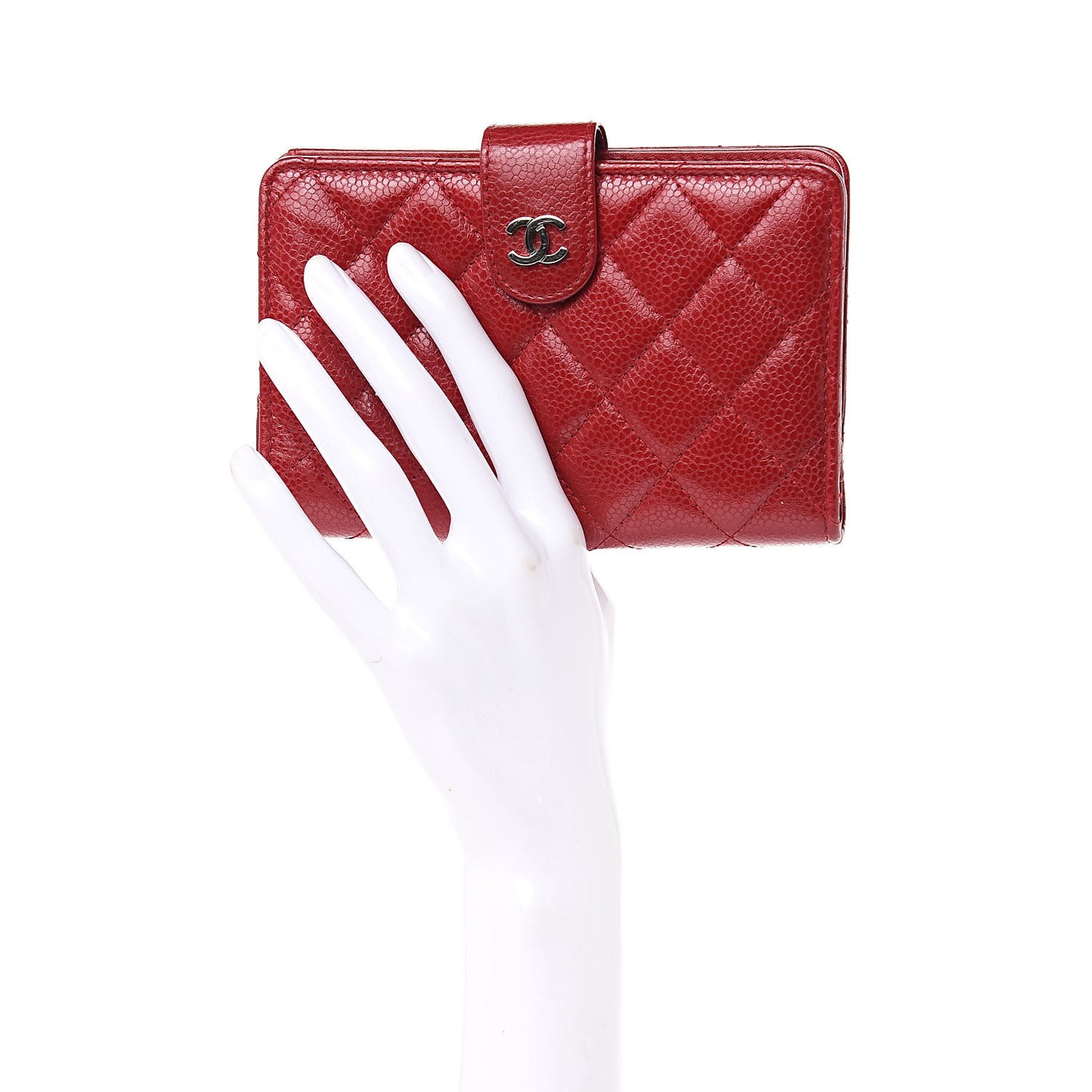 Caviar Quilted Zipped Pocket Wallet Dark Red