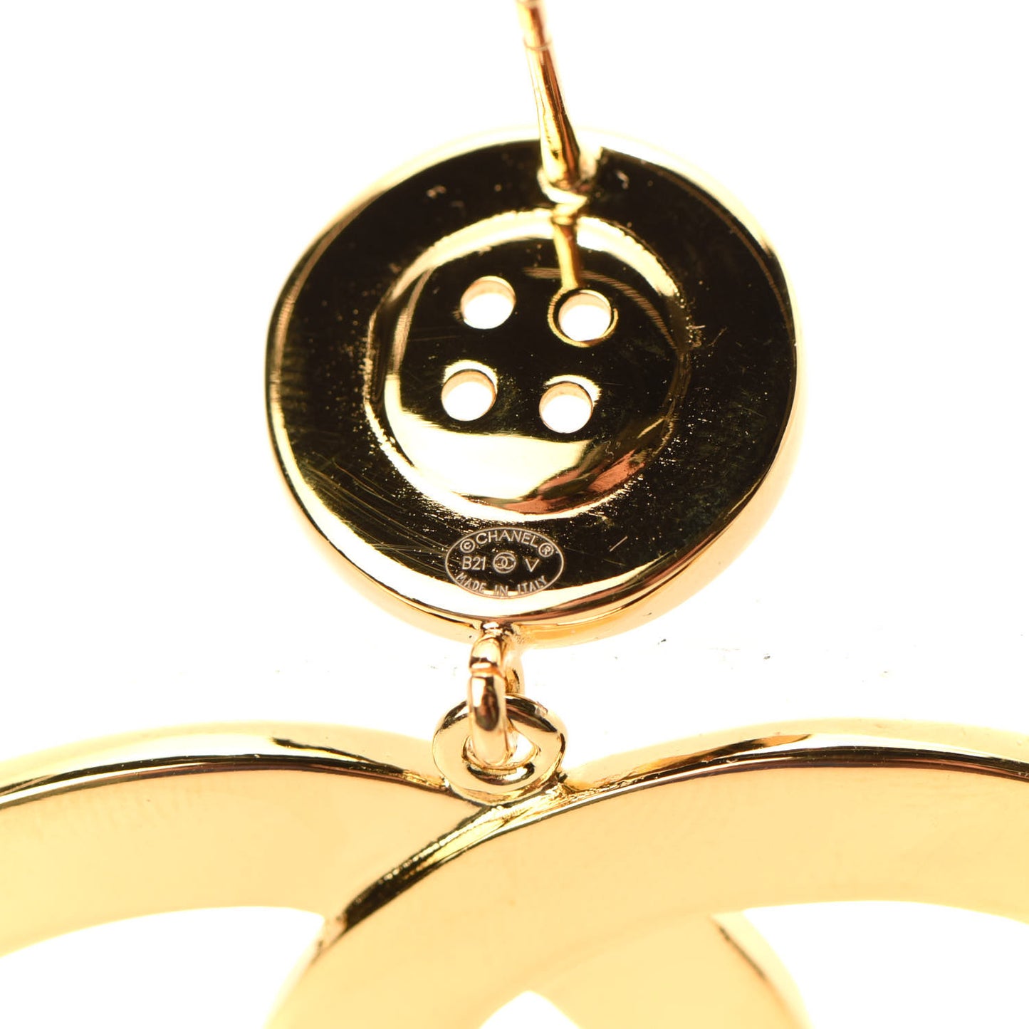 Metal Large Paris Button Earrings Gold