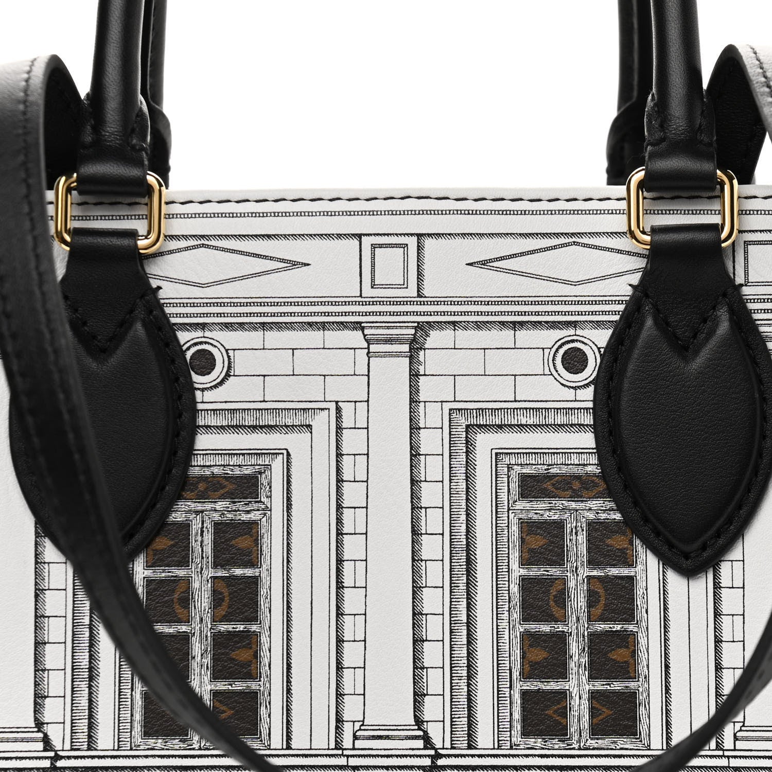 Louis Vuitton X FORNASETTI Calfskin Architettura Onthego MM Black White 7 of 9