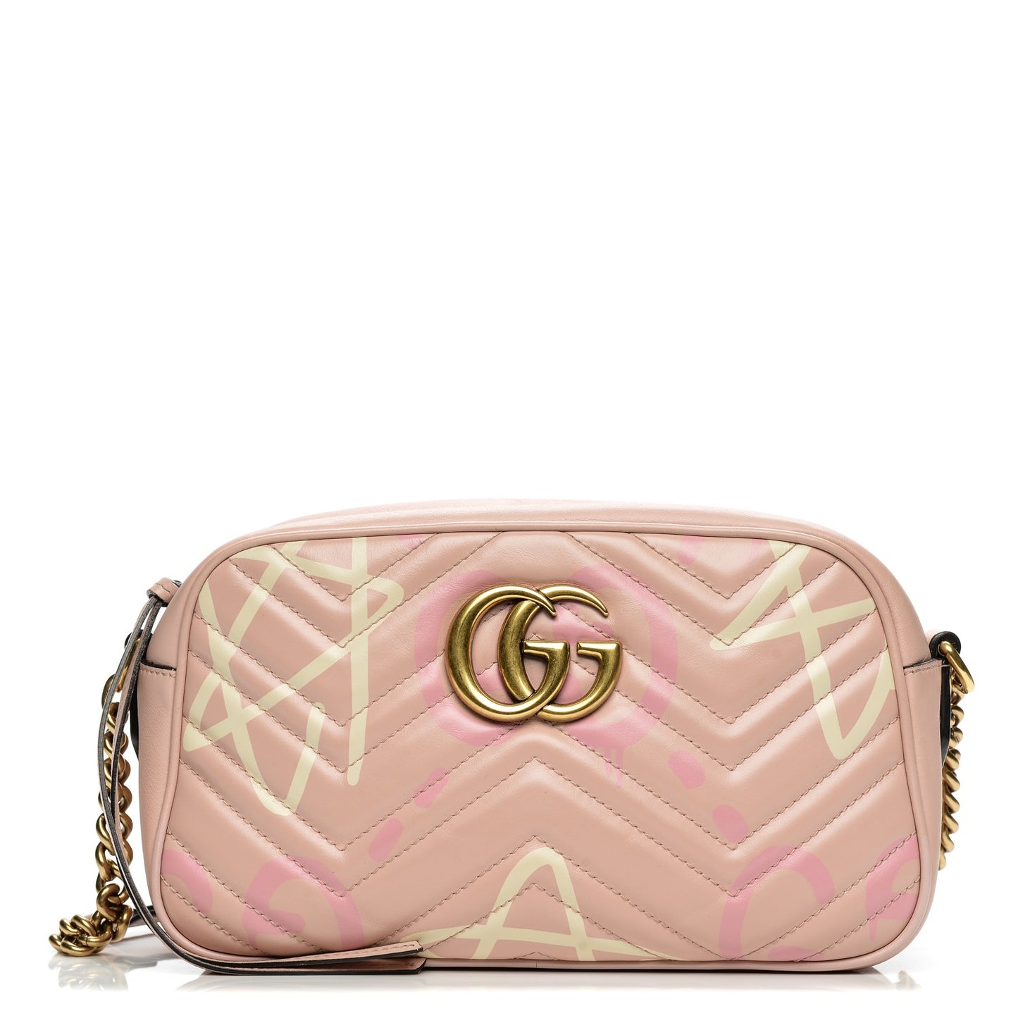 Calfskin Matelasse GucciGhost Small GG Marmont Chain Shoulder Bag Perfect Pink Rosa Ivory