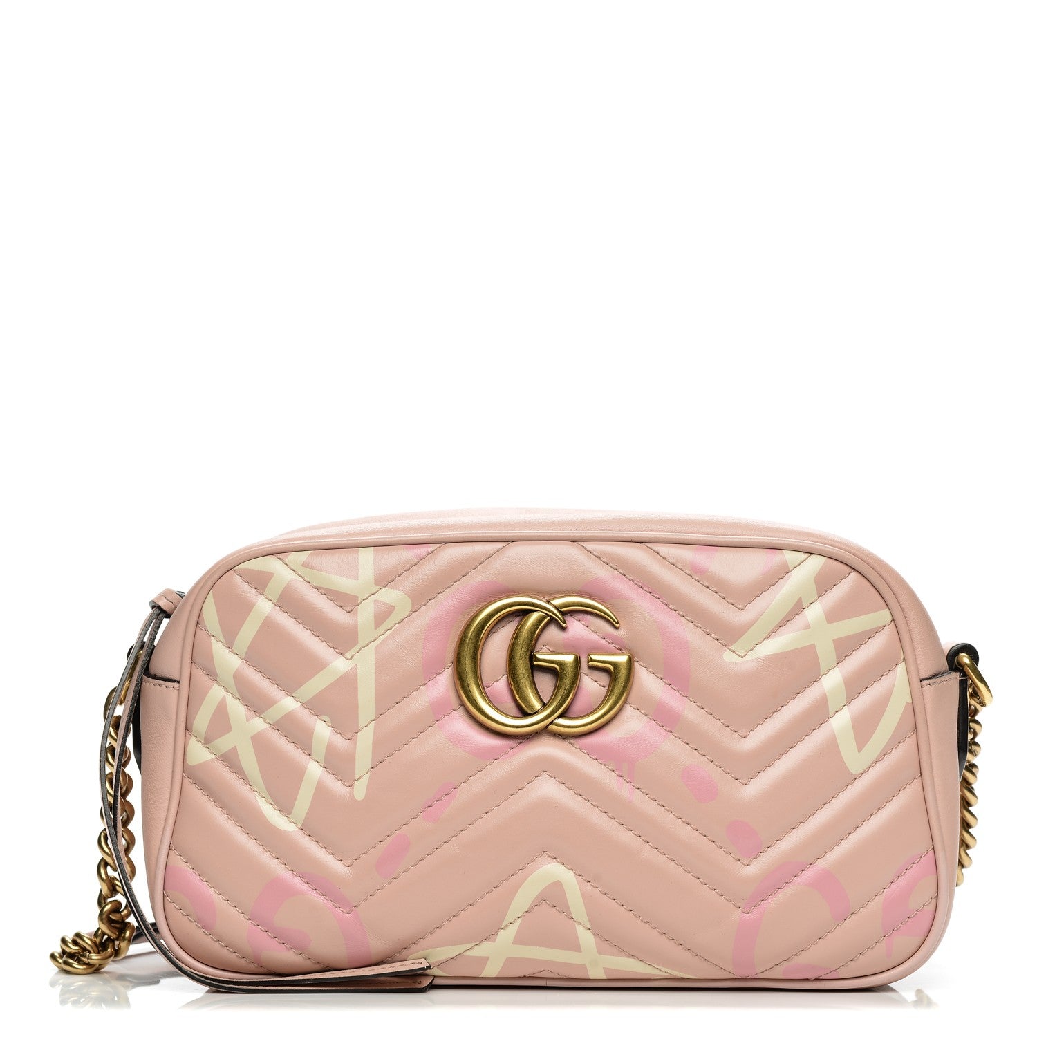 Gucci Calfskin Matelasse GucciGhost Small GG Marmont Chain Shoulder Bag Perfect Pink Rosa Ivory 1 of 8