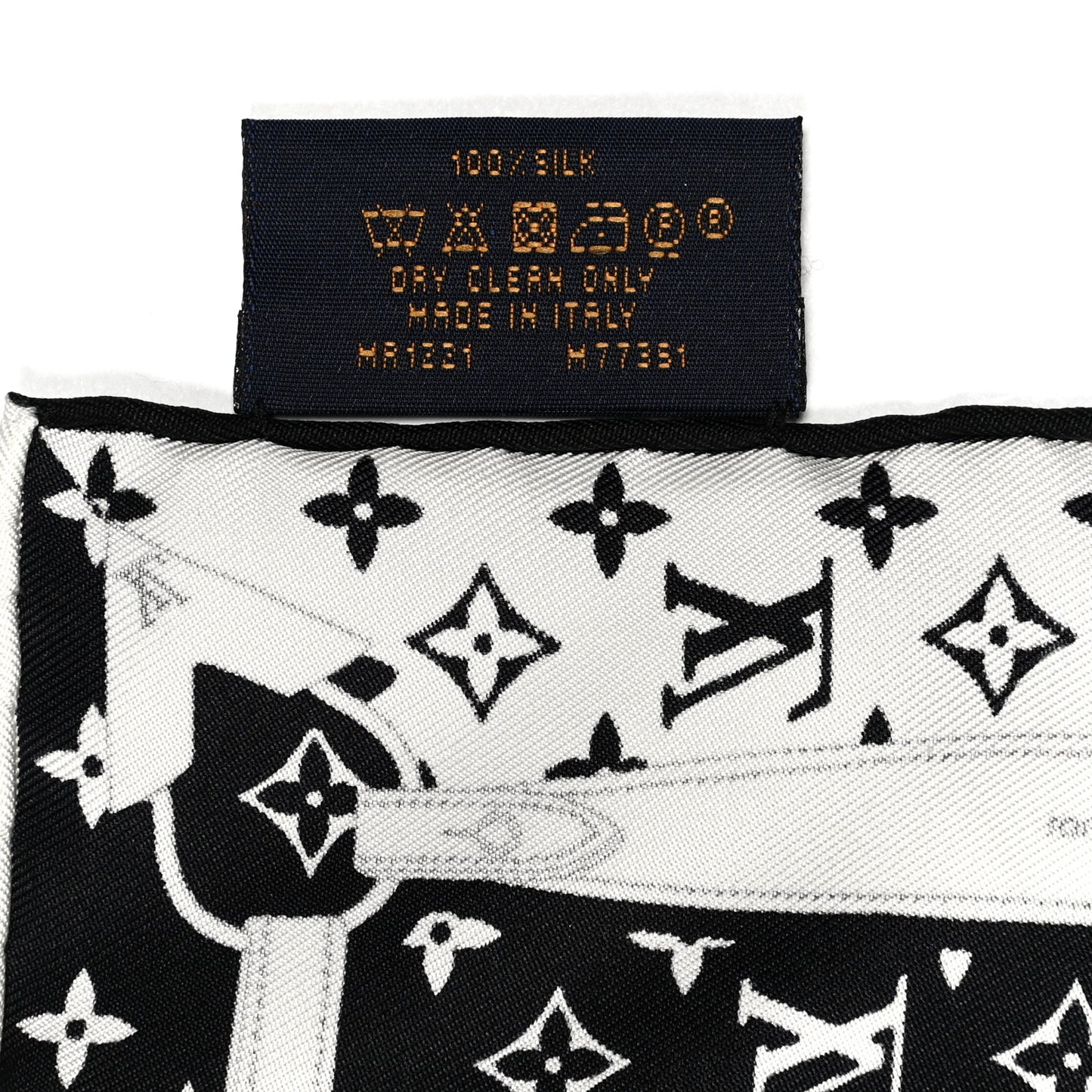 Silk Monogram Confidential Square Scarf Black White