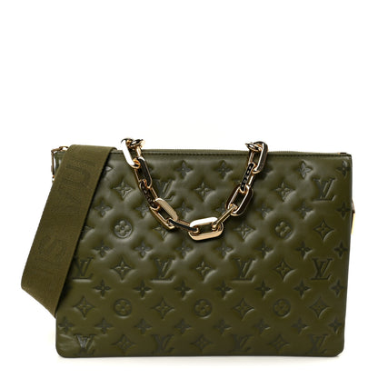Louis Vuitton Lambskin Embossed Monogram Coussin MM Khaki 1 of 12
