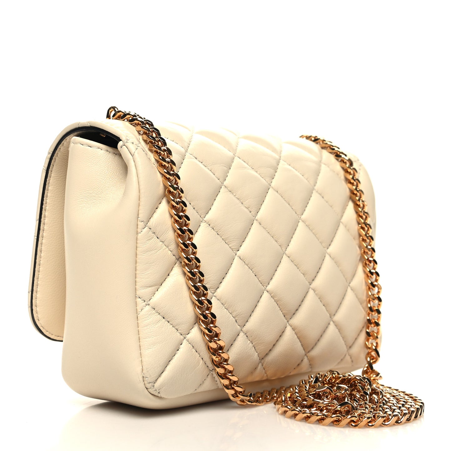 Nappa Quilted Small Medusa Chain Crossbody White