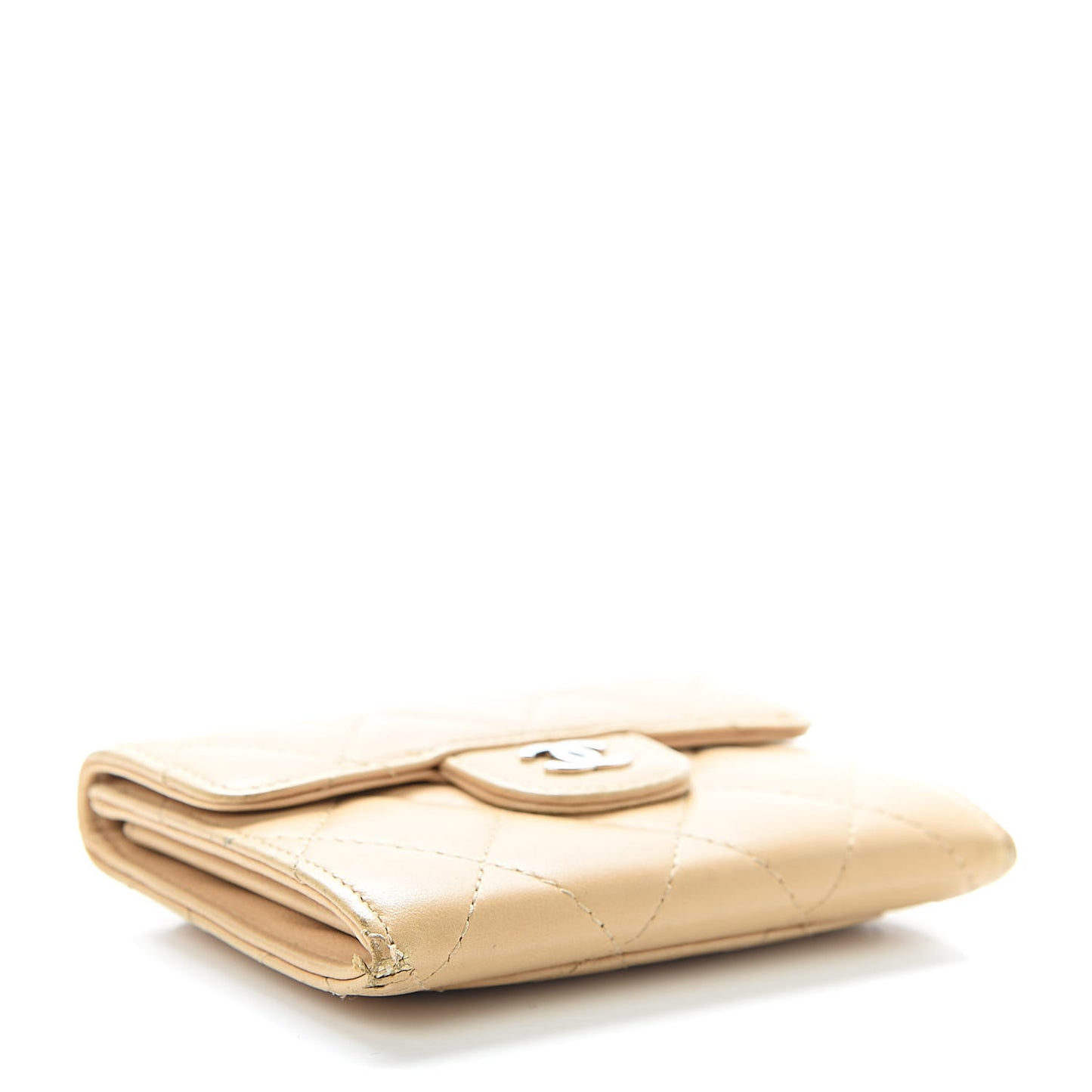 Lambskin Quilted Flap Card Holder Beige