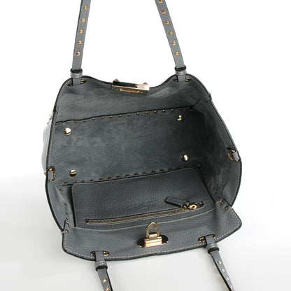 Valentino Garavani Grained Calfskin Small Rockstud Tote Grey 6 of 9