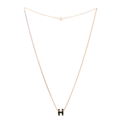 Hermes Lacquered Rose Gold Mini Pop H Pendant Necklace Black 3 of 7