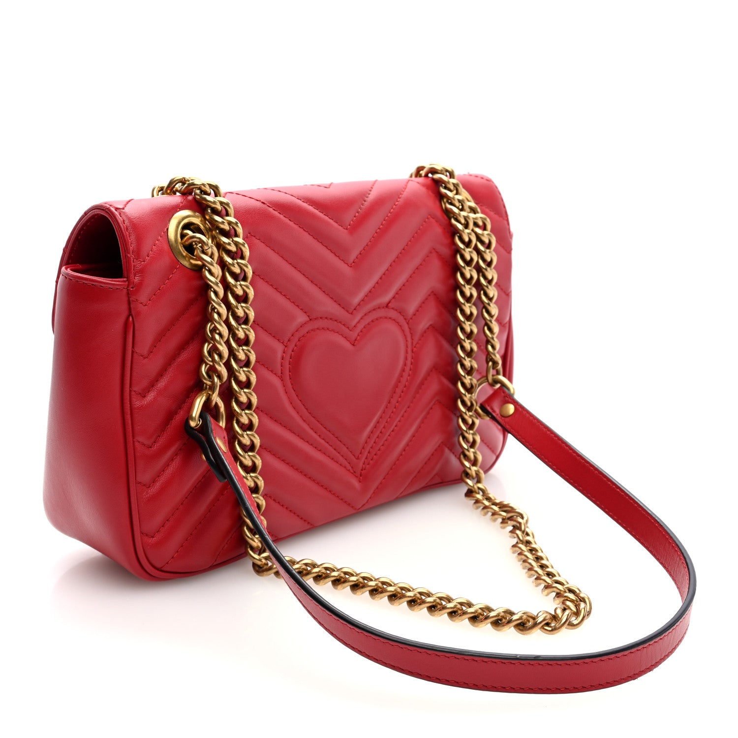 Gucci Calfskin Matelasse Small GG Marmont Shoulder Bag Hibiscus Red 3 of 9