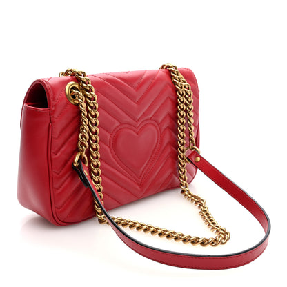 Gucci Calfskin Matelasse Small GG Marmont Shoulder Bag Hibiscus Red 3 of 9
