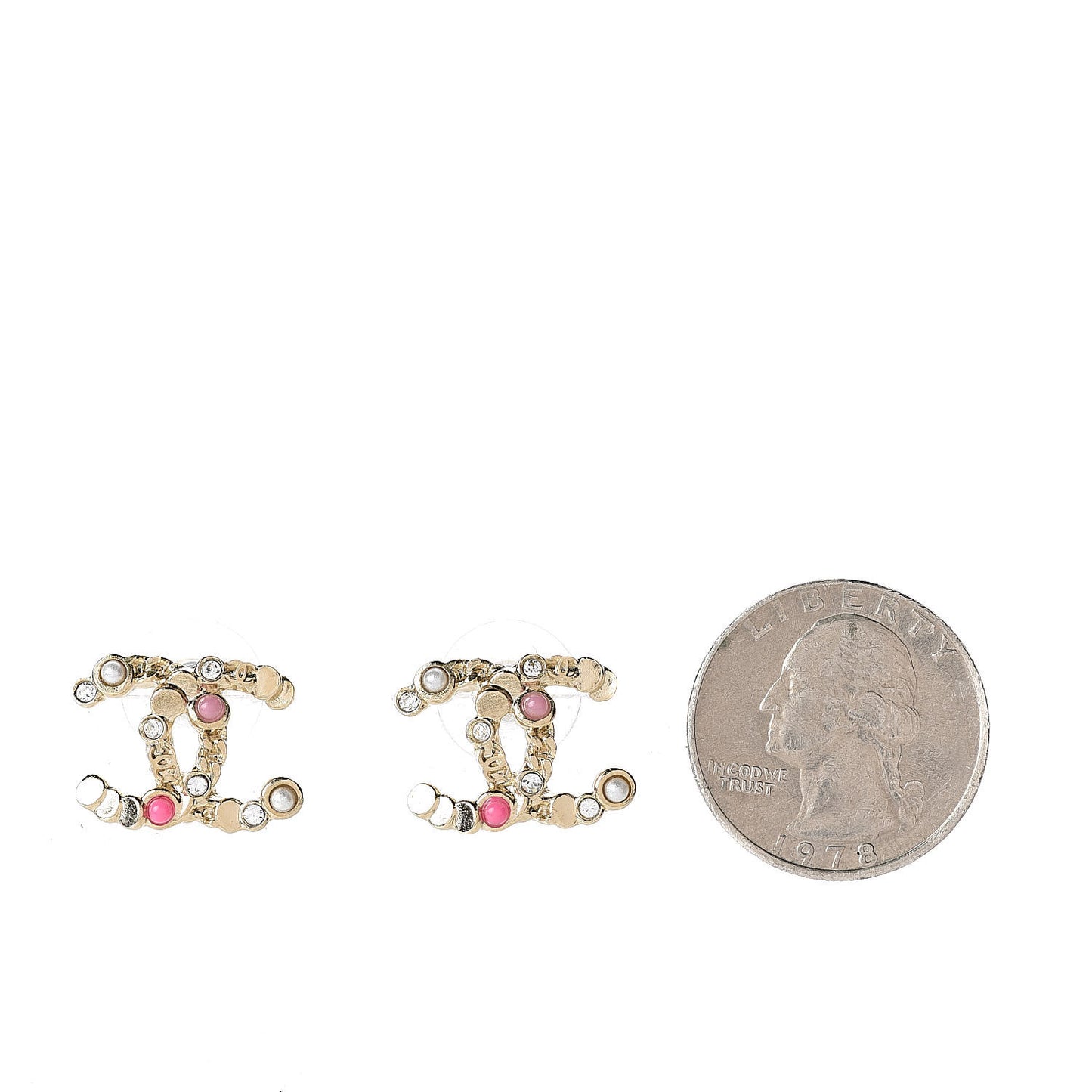 Crystal CC Earrings Gold Pink Multicolor Pearly White