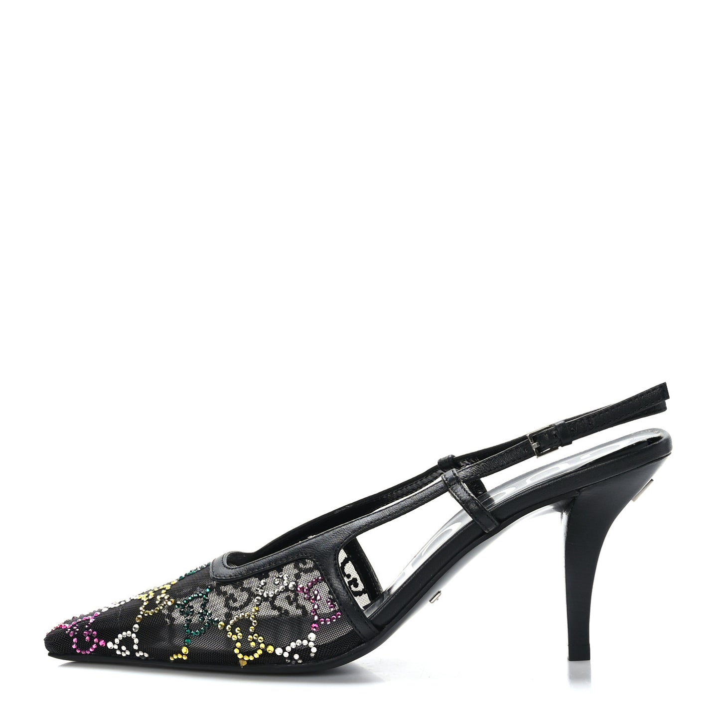 Tela Retino Nappa Charlotte Crystal GG Monogram Square G 75mm Slingback Pumps 36 Black