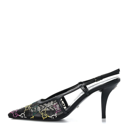 Gucci Tela Retino Nappa Charlotte Crystal GG Monogram Square G 75mm Slingback Pumps 36 Black 1 of 8
